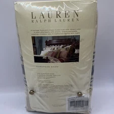 Ralph Lauren Lake House Euro Pillow Sham Tan Blue Stripe Herringbone 26”x26” NEW