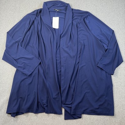 Ulla Popken Plus Size 36/38 Navy Blue Open Front Cardigan Shawl Collar Pockets