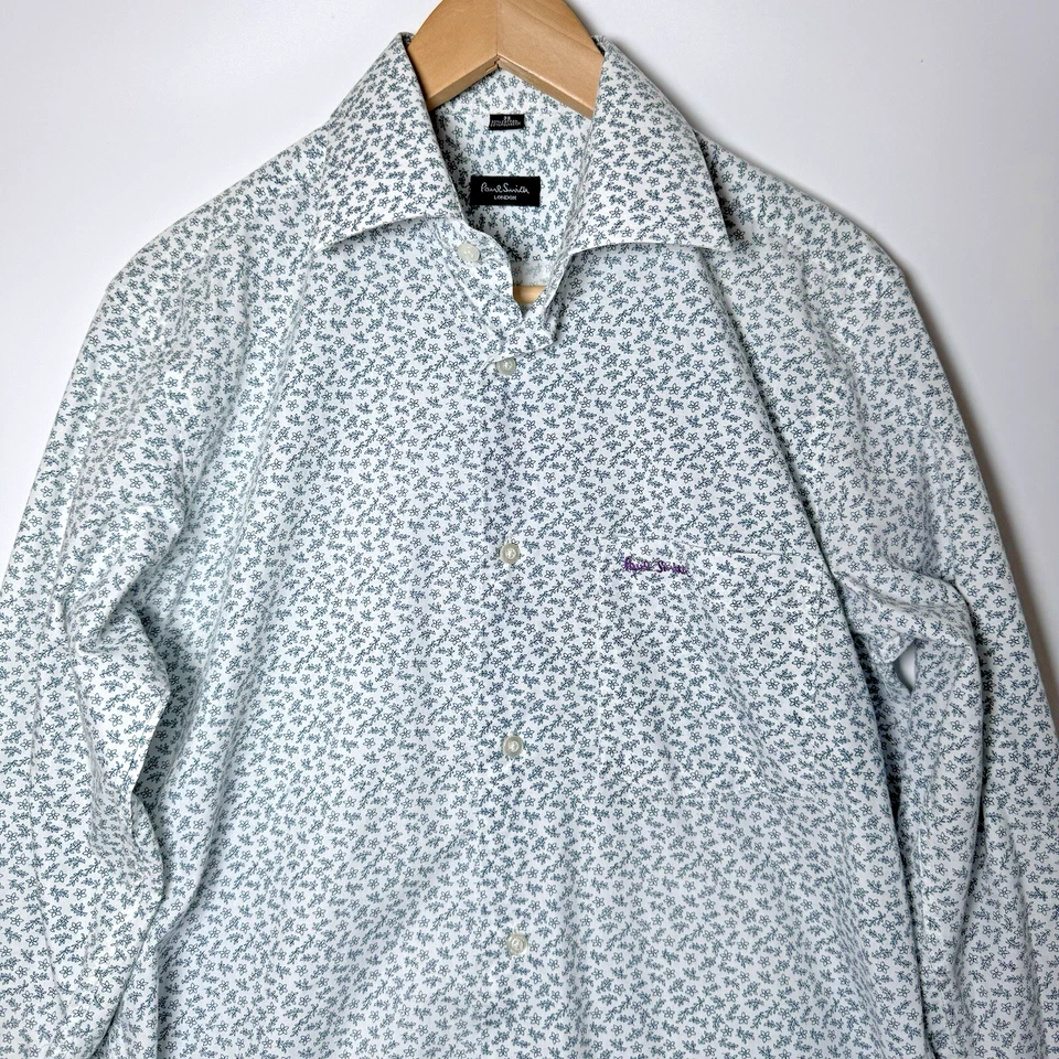 Camisa Paul Smith London Para Hombre 39 Puño Francés Manga Larga Verde Patrón Floral Foto 2 de 4