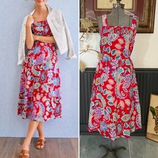 Talbots Fit & Flare Cotton Sun Dress Fantastic Paisley Red Pepper - Sz 6P 💚🎀