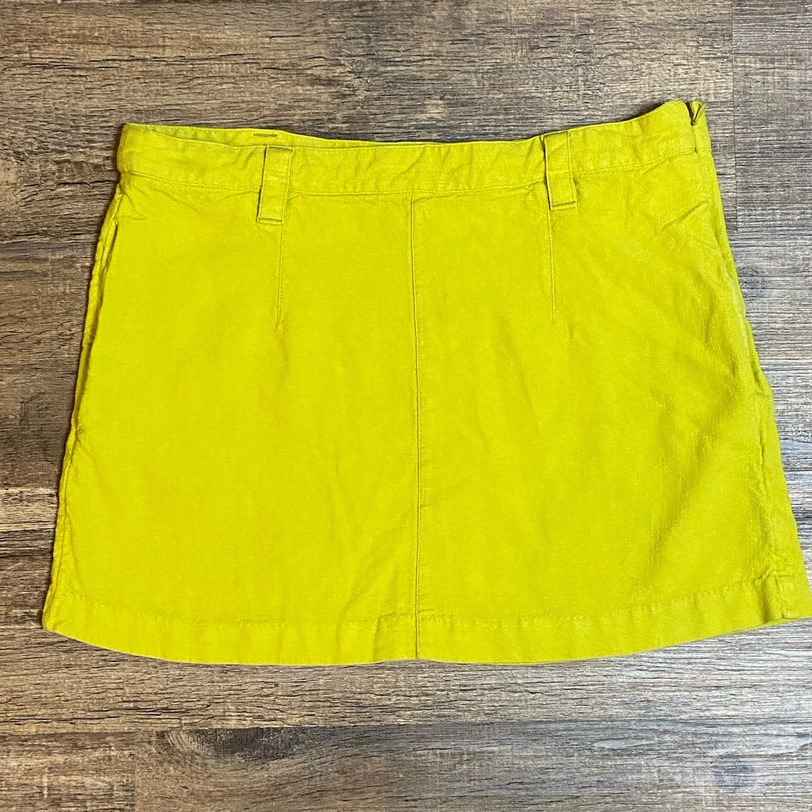 Free People Linen Blend Chartreuse Mini Skirt Size 14 Boho Summer Resort Y2K