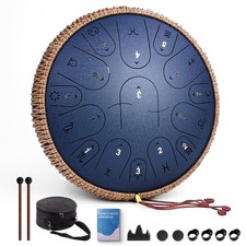 Steel Tongue Drum 13 Inch 15 Notes C Major 432 Hz Navyblue with Mallets Bag