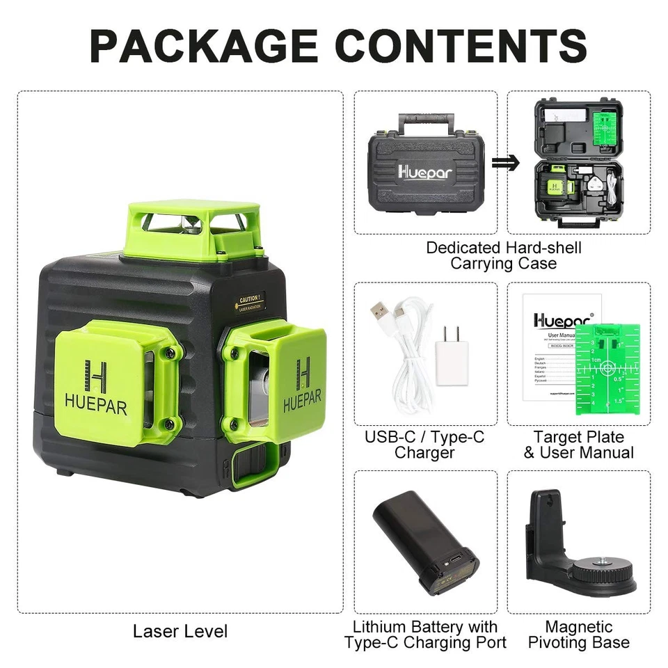 Huepar 12 Linien Laser Level Cross Line 3x360 Selbstnivellierung + Empfänger - Bild 2 von 4
