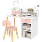 Pink MDF Kids Desk and Chair Set, 85x48x73cm, Ideal for Studying and Drawing