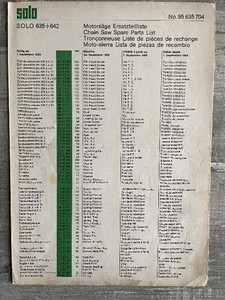 Solo 635 / 642  Motorsäge  Ersatzteilliste 9/1969 mit Explosionszeichnungen