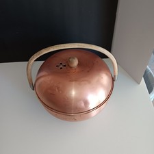 Vintage Copper Bun Warmer , Mid Century Copper, Made In USA, Premium Wood Handle
