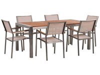 Modernes GartenmöBel Set Tisch 180 Cm Eukalyptusholz 6 StüHle In Beige Grosseto