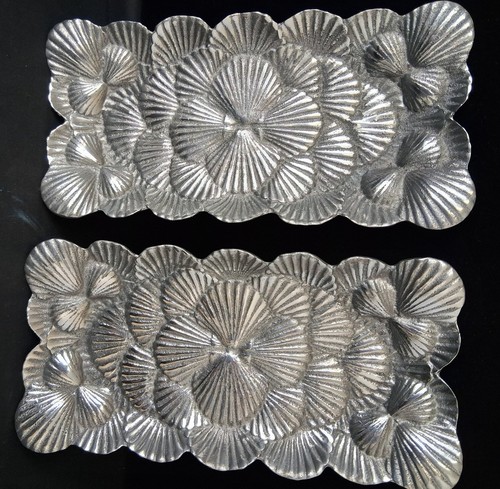Decorative Rectangular Pewter Serving Trays, Floral Pattern, Handmade - #1008
