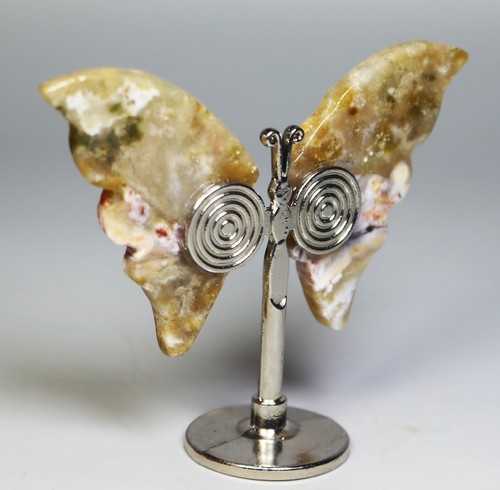 Alas de mariposa cristal cuarzo jaspe natural océano ágata decoración de estatua + soporte - Imagen 6 de 7