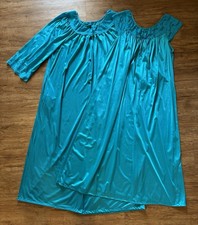 Vintage Teal Nylon Tricot Nightgown Robe Peignoir Set Lace Trim Sz S