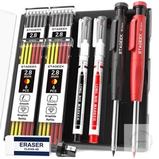 2PCS Carpenter Pencils with Sharpener, Heavy Duty Woodworking Tools, Mechanical