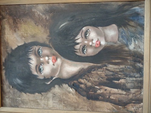 Mid-Century Modern Big Eye Girl By Medy "Bozkurtian?" Couple 21x27" - Picture 12 of 12