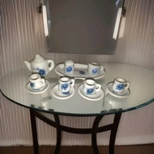 VNTG: Miniature Dollhouse Tea Set, Blue Flower, 14 Pieces In Set