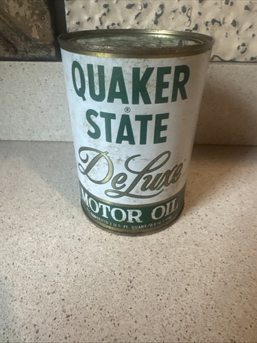 Aceite de motor Quaker State DeLuxe vintage lata de metal de un cuarto 10W-40HD COMPLETO - Imagen 4 de 5