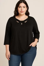 INC Internation Concepts Womens Black Cutout Shirt Blouse Tunic Top Size 1X