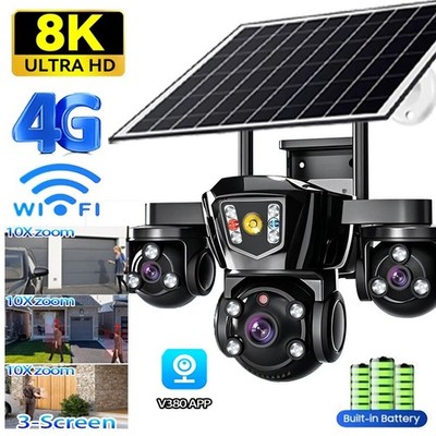 15MP 3 Objektiv Solar Überwachungskamera 4G SIM WLAN PTZ Auto Tracking V380 Pro