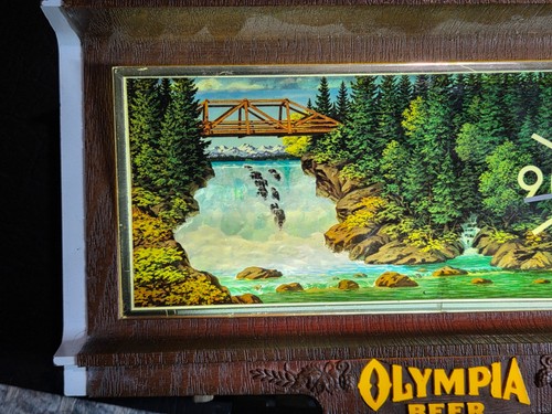 Vintage Olympia Bier Wasserfall beleuchtetes Registrierkassenschild und Uhr - Bild 3 von 10