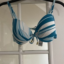 Level "Retro Stripe" U/W Padded Cups Bikini Top in Turquoise Size 32C - BNWT