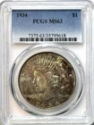 1934 Peace Silver Dollar $1 – PCGS MS63 – WILD Spotted Toning – Loud Looker!