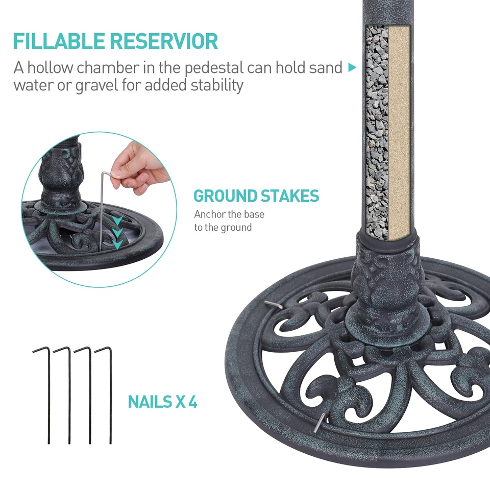 Pedestal de 28" de Altura Baño para Pájaros Exterior Jardín Decoración Vintage Patio Arte Baño para Pájaros Foto 4 de 4