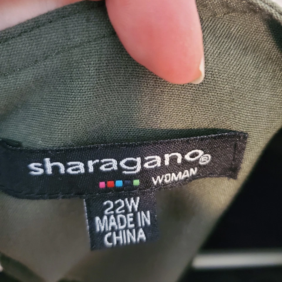 Sharagano 橄榄绿色连衣裙 尺寸 22W 口袋 卷片袖 Grannycore Grunge  — 第 4/4 张图片