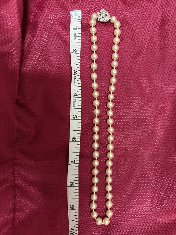 Vintage Cultured Pearl Necklace – 20” Strand With Filigree Rhinestone Clasp