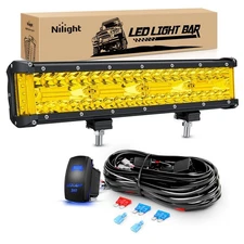 Nilight Side Shooter Light Bar 12Inch Triple Row Spot Flood Combo Yellow Beam