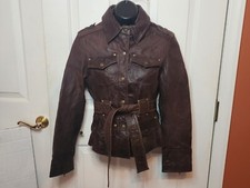Wilson Vintage Brown Leather Women's Jacket With Belt Size Small