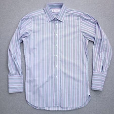 Turnbull & Asser Dress Shirt 16 33 French Cuff Blue Stripe Size 41 Mens