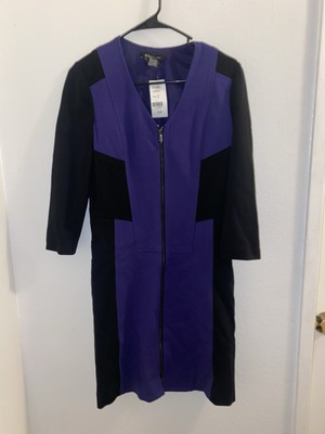 Etcetera Purple Black Mid Sleeve Colorblock Dress Size 2 NWT