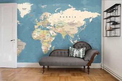 3D World Map Blue Self-adhesive Removable Wallpaper Murals Wall 461