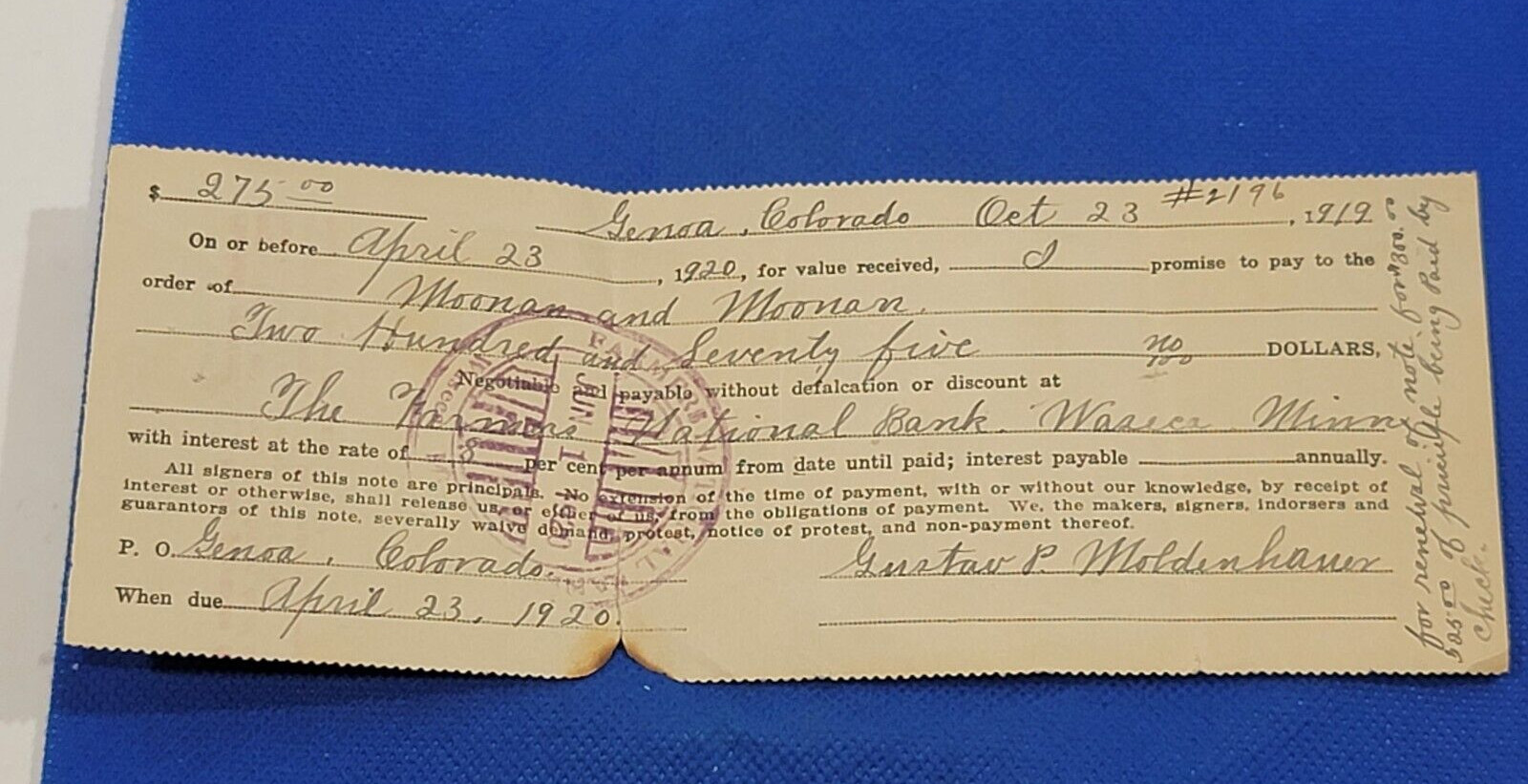 Vintage Promissory note 1920