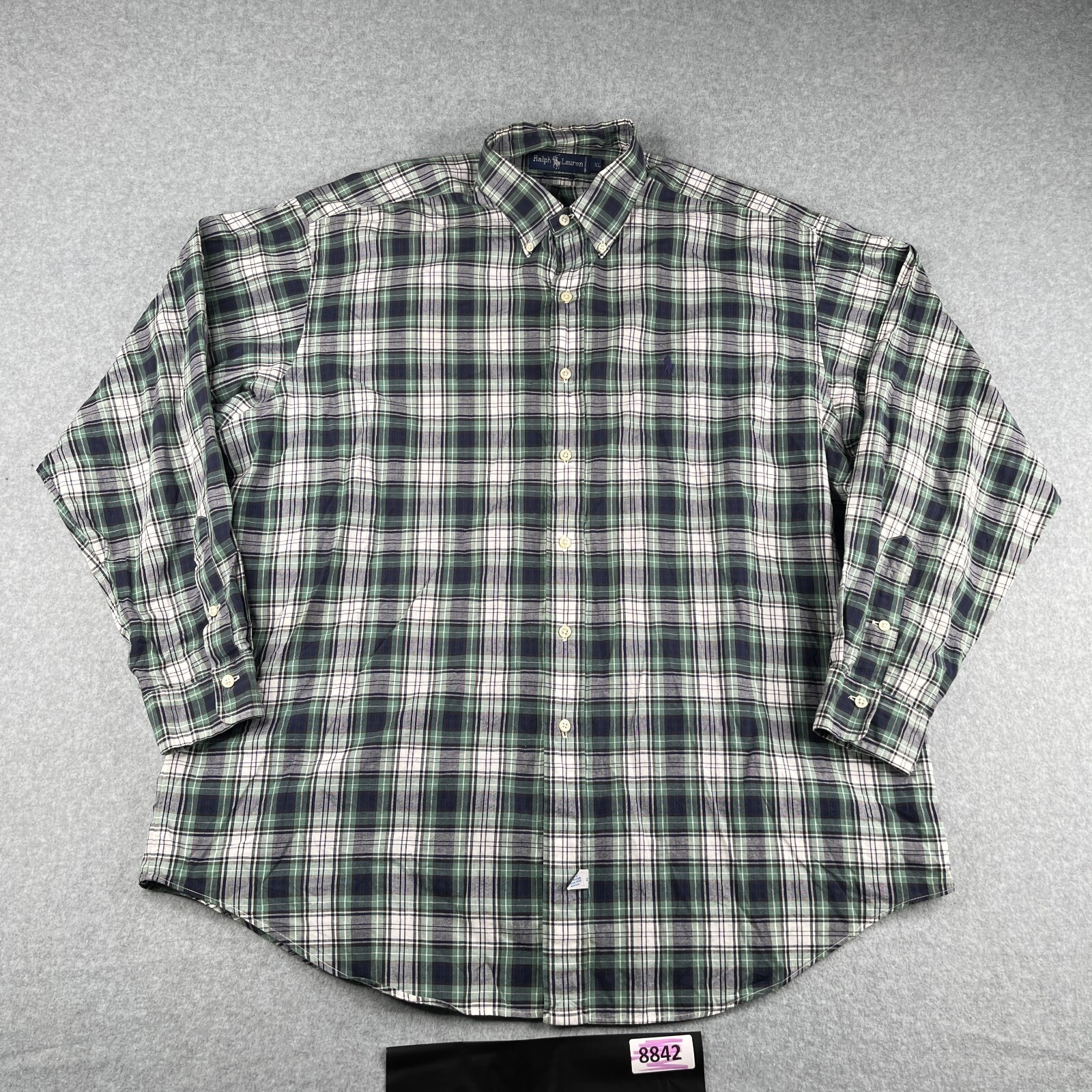 Camicia Ralph Lauren XL verde a quadri pony casual con bottoni manica lunga uomo