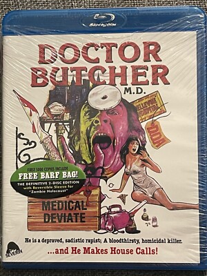 Doctor Butcher MD / Zombie Holocaust New Sealed Severin Blu Ray With Barf Bag