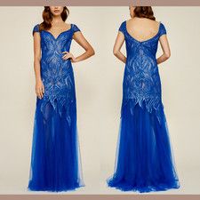 NEW 588 Tadashi Shoji  8  Euclid Sequin Bodice  Tulle Skirt Gown Blue F709