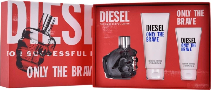 DIESEL ONLY THE BRAVE GIFT SET 75ML EDT SPRAY 100ML 50ML SHOWER GEL  New
