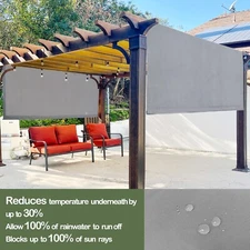 Waterproof Pergola Shade Canopy Replacement Shade Cover Panel w/Rod Pocket Grey