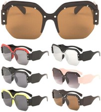 WOMENS OVERSIZED SEMI RIMLESS SQUARE BUTTERFLY ONE PIECE SHIELD LENS SUNGLASSES