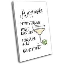 Cocktail Margarita Recipe Typography SINGLE CANVAS WALL ART Picture Print