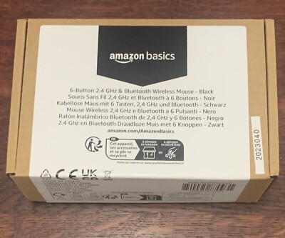 Amazon Basics 6-Button Bluetooth Wireless Mouse, Standard, Black 