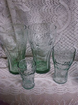 (4) Coca-Cola Soda  PRETTY GREEN GLASSES  NICE  3 SIZES 