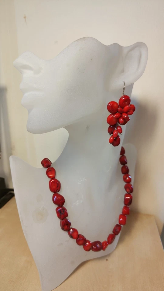 Set Orecchini Argento 925 Corallo e Collana Corallo - Immagine 2 di 4