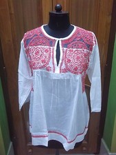 M 40 L 42 43 TUNIC CHIKAN EMBROIDERY 100 COTTON ETHNIC TOP HANDMADE KURTA KURTI