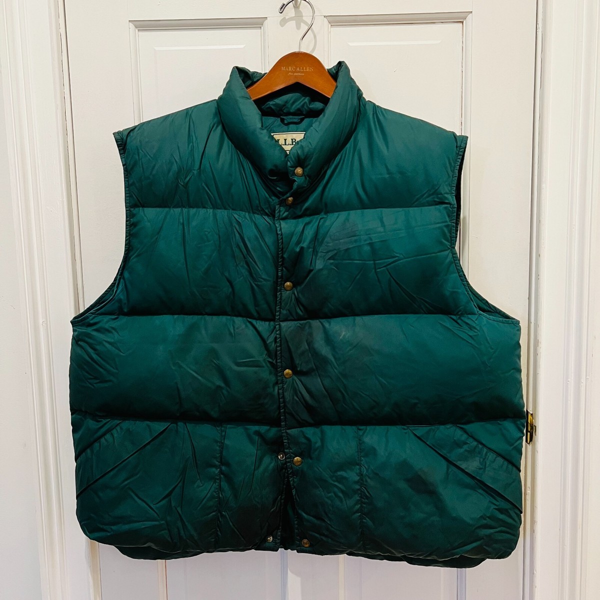 LL Bean Vintage Mens XXL 2XL 100% Goose Down Puffer Vest Nylon Green MADE  IN USA