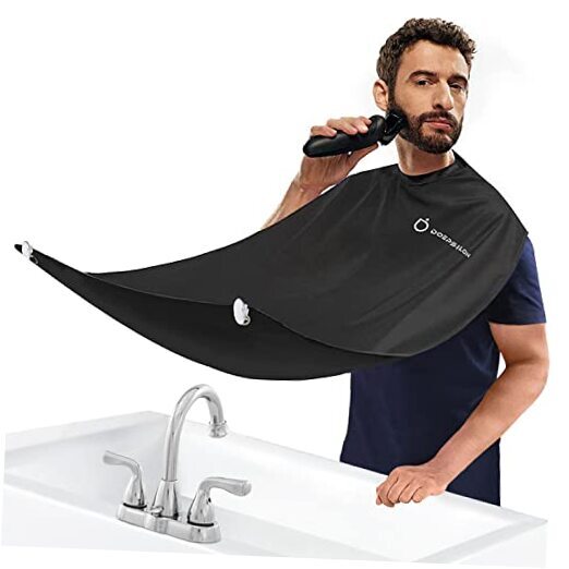 Beard Bib Apron, Beard Hair Clippings Catcher for Shaving and Trimming, Black