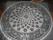 Leinen Tischdecke 150x158cm hellgrau/bunt gewebt handgewebt??? guter Zustand !!!