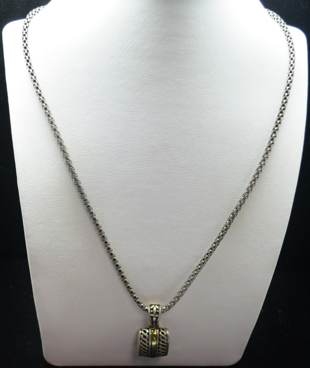Sterling Silver Gorgeous Chain w/ 14K Gold Striped Pendant