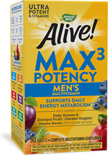 Nature's Way Alive Men  s Max3 Potency Multivitamin Daily Energy Metabolism 90ct