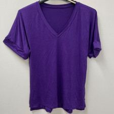 Purple V-Neck Short Cuffed Sleeve T-Shirt Women's Size Large