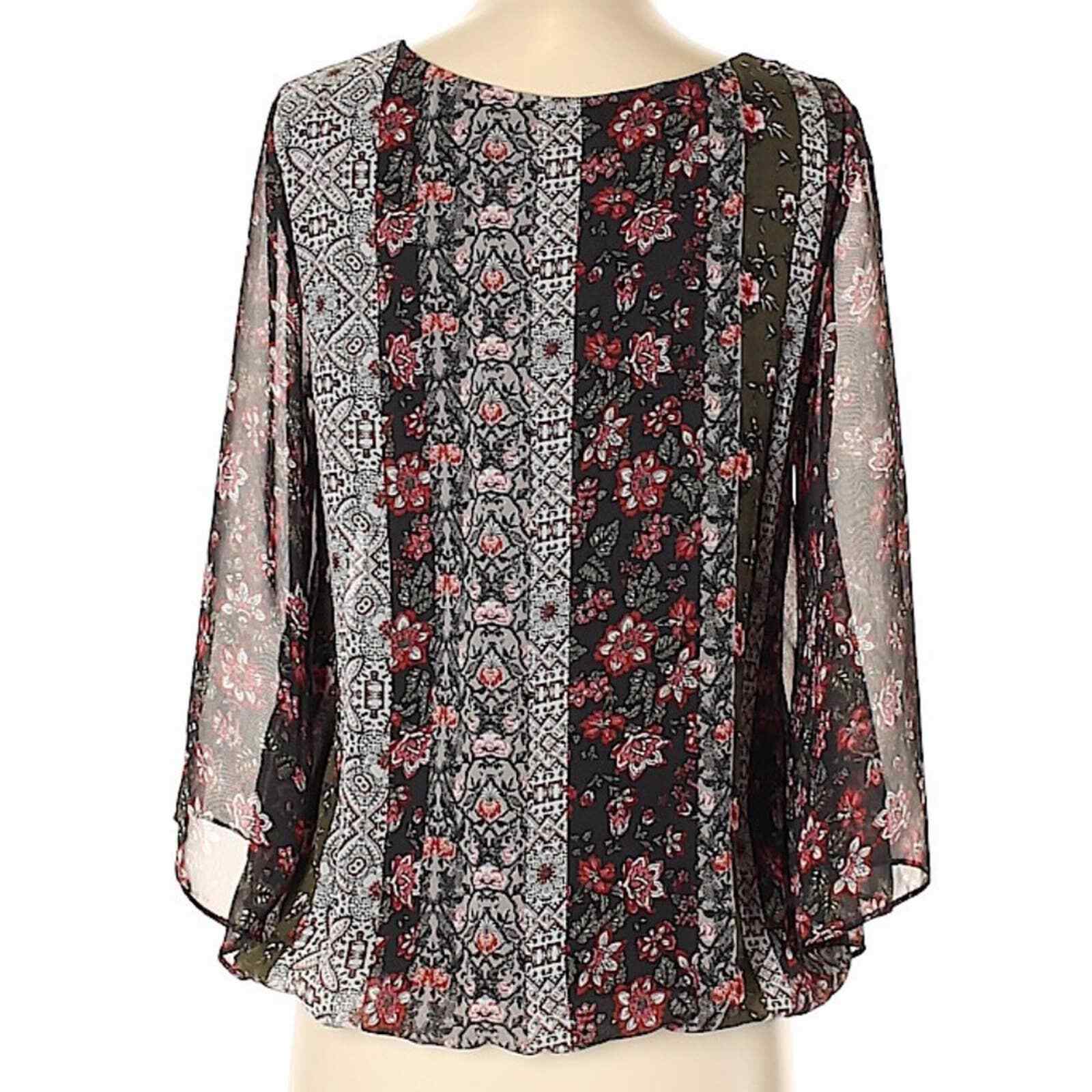 New Directions Boho Chiffon Floral Blouse - image 10